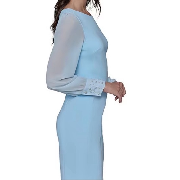 Karl Lagerfeld Dresses & Skirts - Karl Lagerfeld Powder Blue Long Sleeve Sheath Dress Pearl Sleeves Accent Size 10